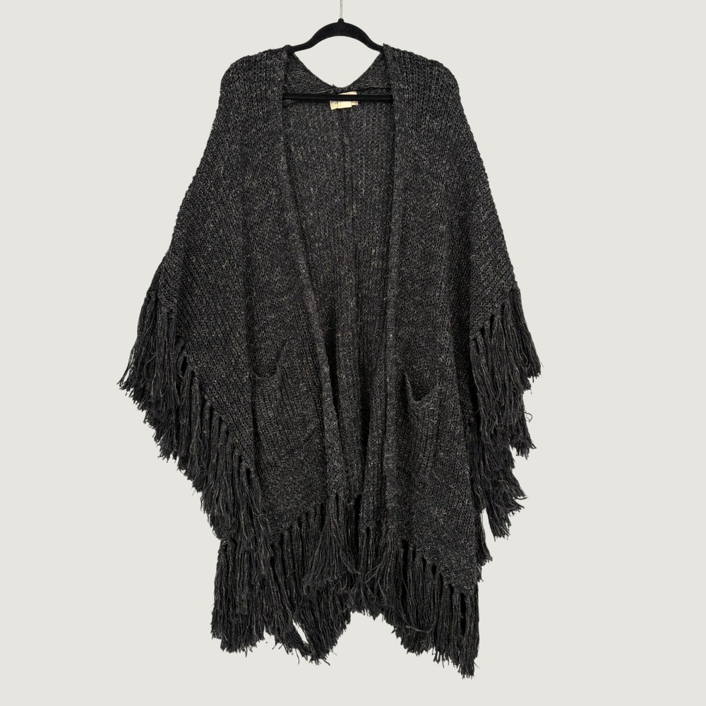 Denim & Supply Ralph Lauren Gray Fringe Knit Poncho Cardigan M/L Oversized Boho